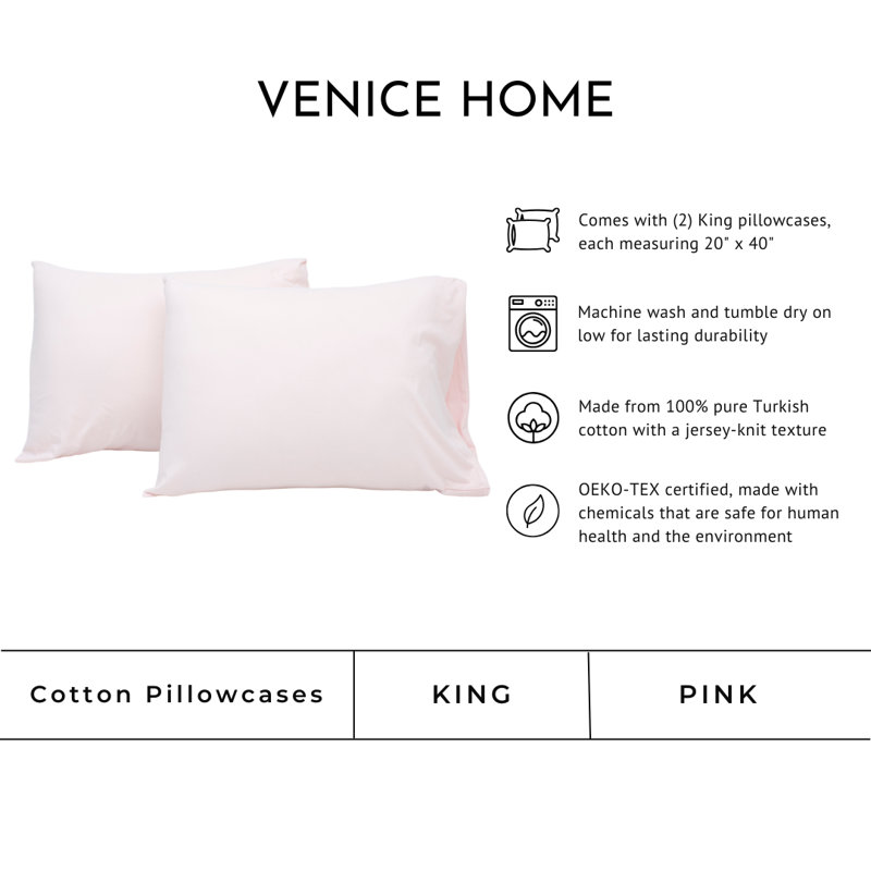 100% Cotton Jersey Knit Pillowcases, King Pillowcase, Pink