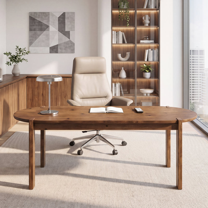 Bureau de direction ovale en bois 63 po, bureau d'ordinateur en bois massif Farmhouse