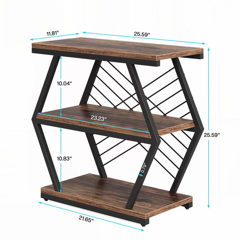 Table de bout industrielle à 3 niveaux avec tablettes de rangement