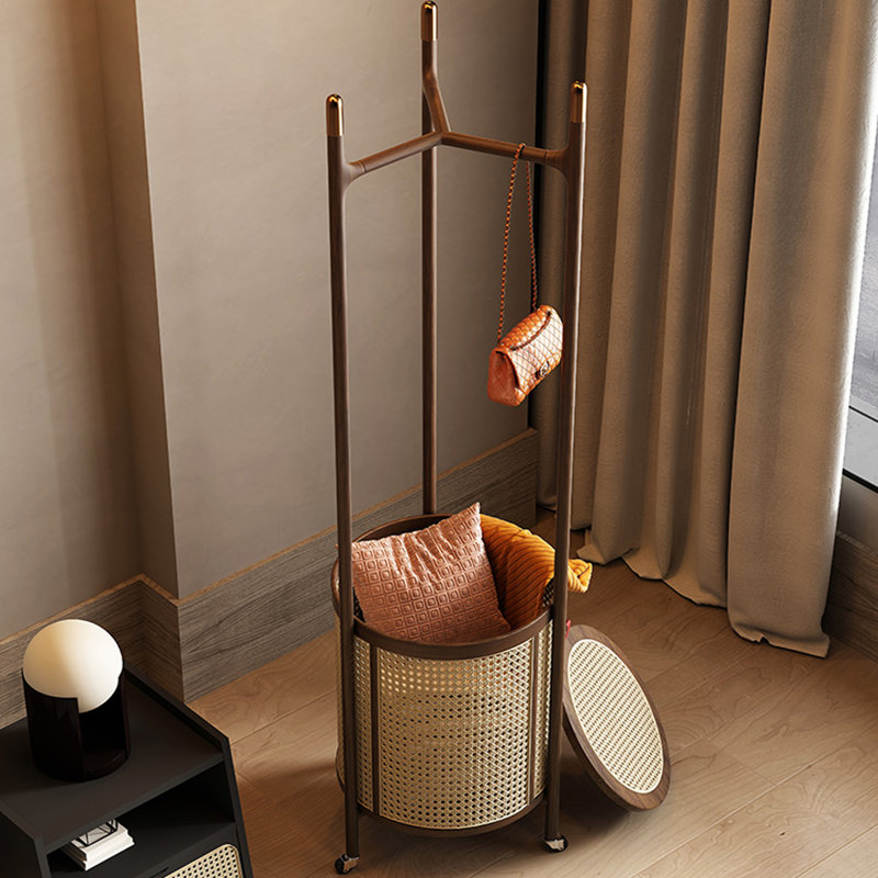 Ash Wood Coat Rack with Rattan, Walnut