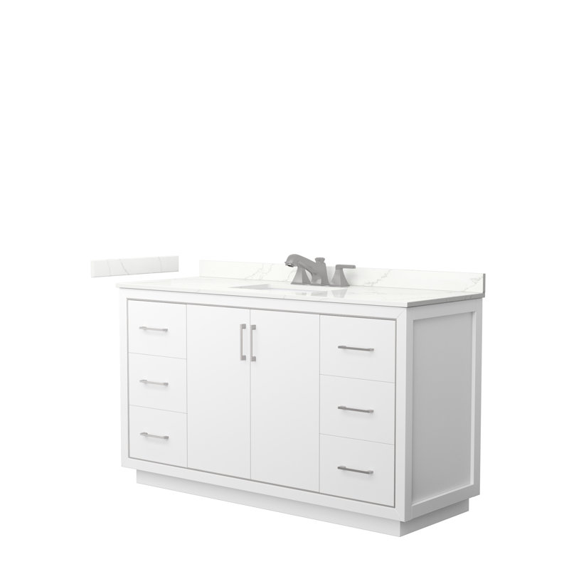 60'' Single Bathroom Vanity with Quartz Top, Giotto Quartz, White, Satin Bronze