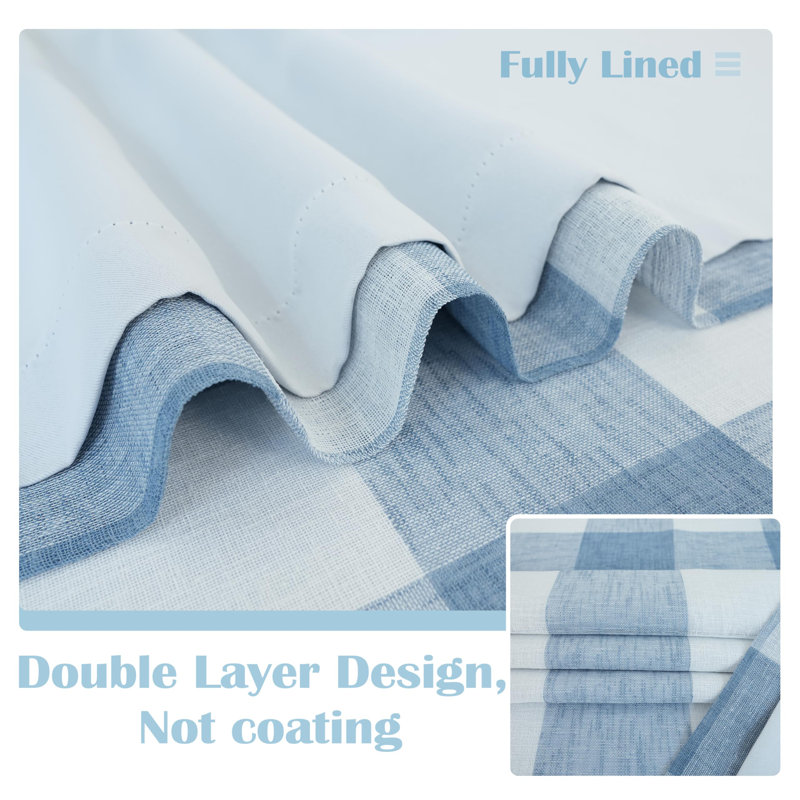 Adamantini Plaid Blackout Thermal Grommet Curtain Panels, 52" W x 63" L, Dusty Blue