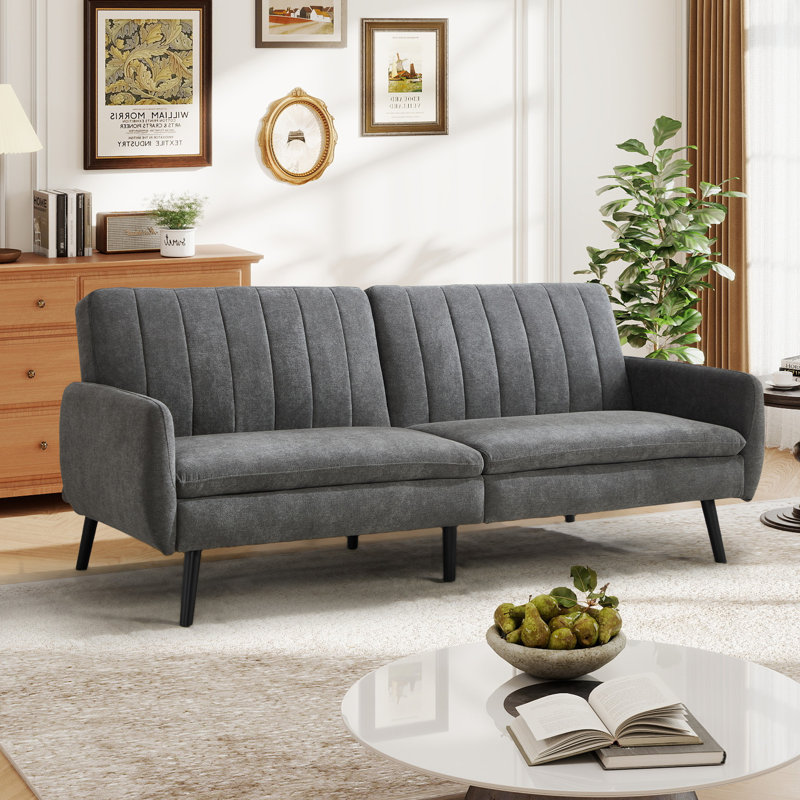 204cm Wide Contemporary And Super Soft Upholstered Sleeper Sofa With Convertible Backrest (Set of 2), Dark Grey