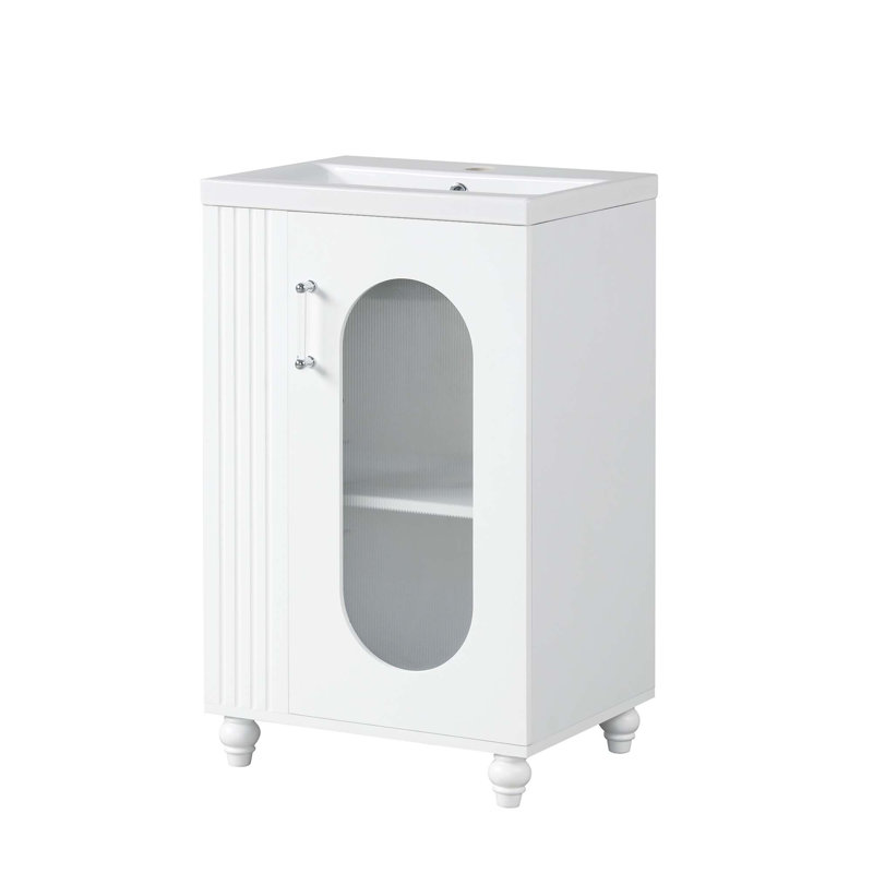 Meuble-lavabo de 20 po avec lavabo, meuble-lavabo avec tablette à 2 niveaux, tablette réglable