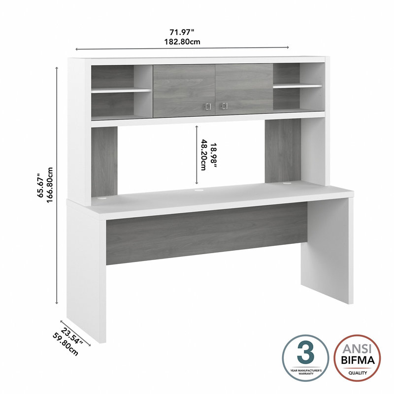 Crédence 72W avec rehausse Office 500, Blanc pur / gris moderne
