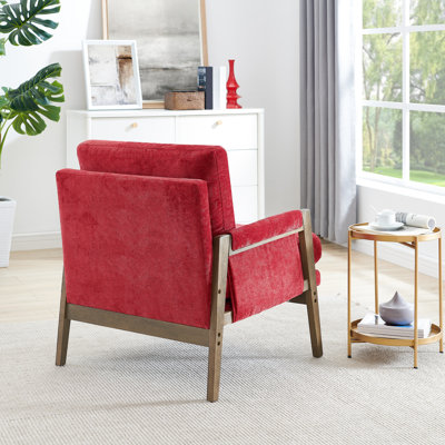 Chaise d'appoint rouge - coussins de siège en bois et velours de style Mid-Century