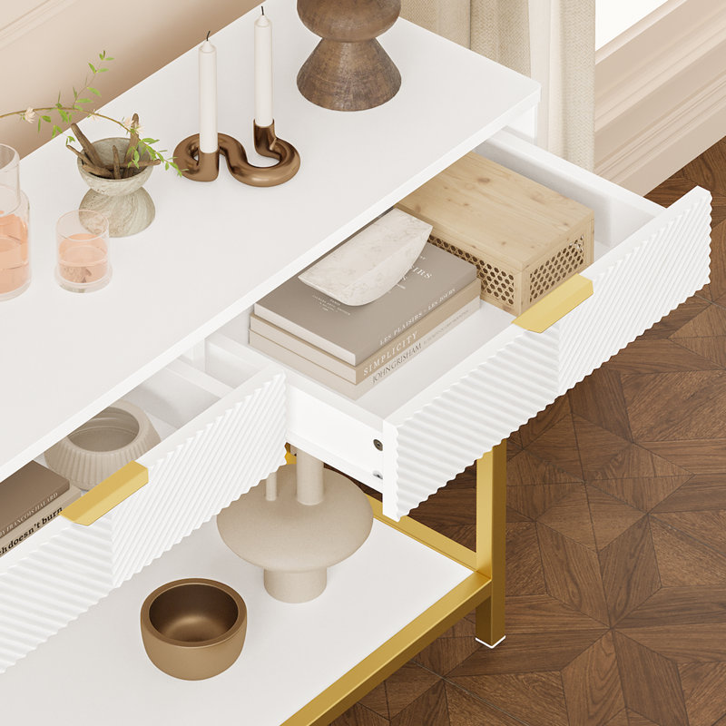 43.3" Wide Modern Console Table with Fluted Drawer Fronts, Wooden Sofa Table with 2 Drawers, Entryway Table for Hallway & Behind-Couch Storage