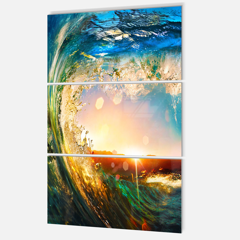 Reproduction d'art sur toile 3 vagues colorées «Ocean Waves Falling Down - Sea & Shore»