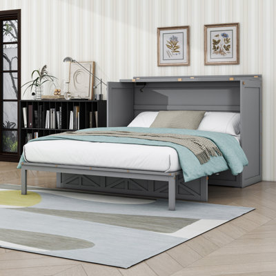 Lit escamotable double avec tiroirs de rangement et prises USB et prises intégrées