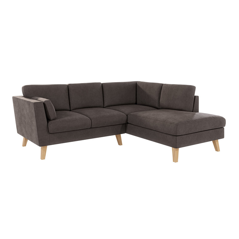 Corner Sofa with Wooden Legs In Scandinavian Style , Right Hand Facing, Brown - Khaki