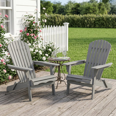 2-Piece Folding Adirondack Chair Set, Wooden Patio Lounge Chair for Garden Backyard Fire Pit, Grey
