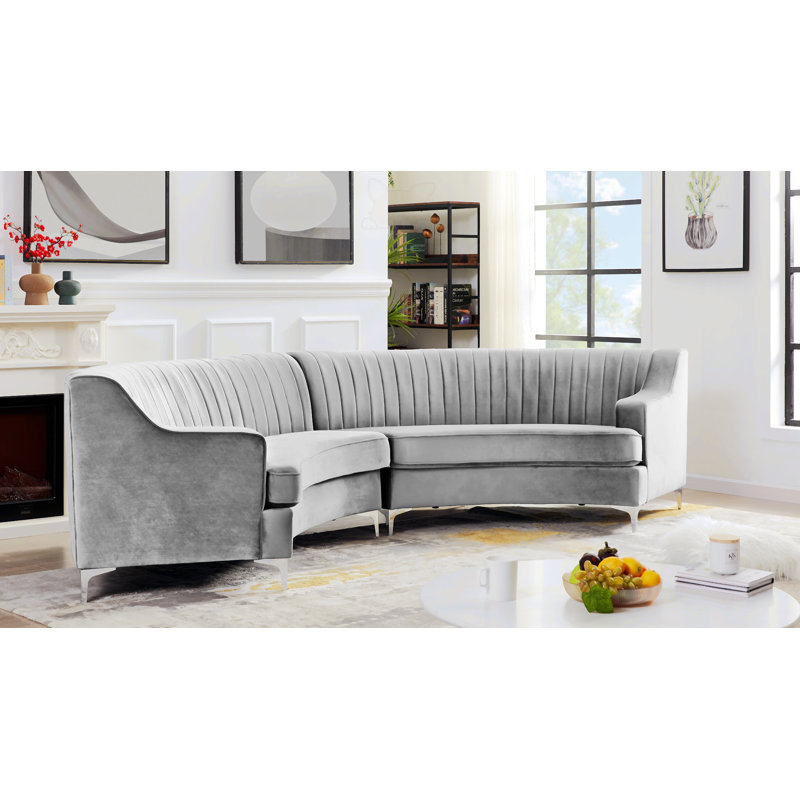 Velvet Curved Sofa, Dark Gray Velvet