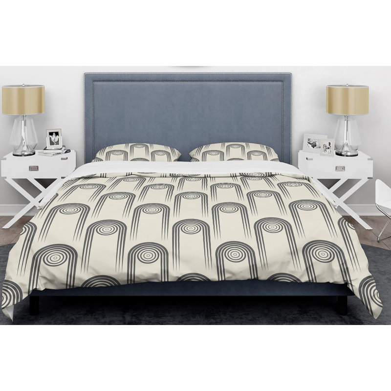 Twin Beige and Gray Geometric Microfiber Duvet Cover Set