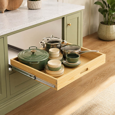 1 Pack Wooden Pull-Out Cabinet Organization, Slide-Out Drawer with Soft-Close Full-Extension Rails