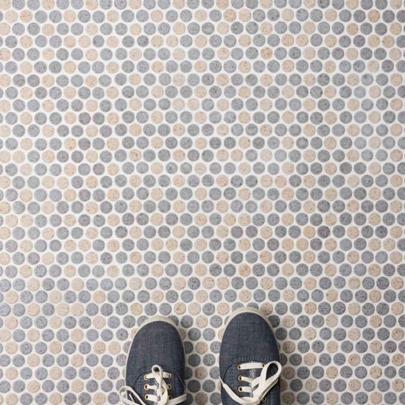 Hudson Penny Round Cookies/Cream 11-7/8" x 12-5/8" Porcelain Mosaic Tile