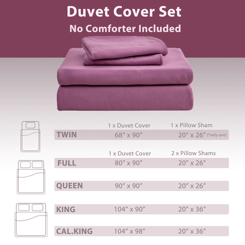 HOME BEDDING Jersey Cotton Duvet Cover Set, Queen Duvet Cover + 2 Standard Shams, Mauve