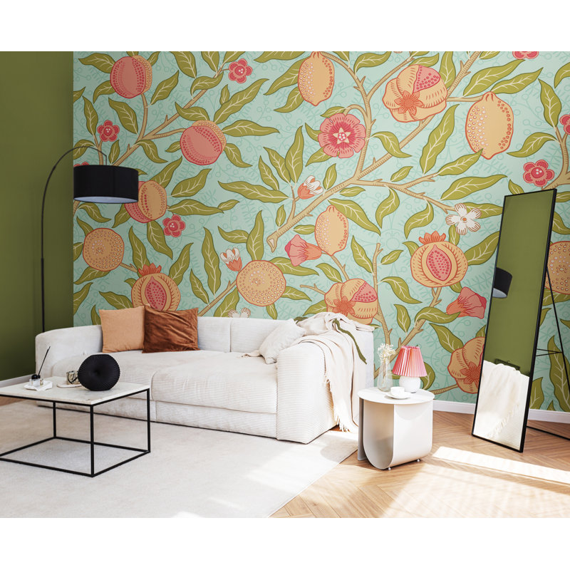 ClassicLiving Fruit And Foliage Matte Roll, 280cm L x 350cm W, Aqua/Apricot