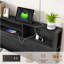 Structure de lit double avec tête de lit, lit plateforme en métal avec station de charge, rangement pour bibliothèque, aucun sommier requis, assemblage facile, silencieux, noir-85892045-85892082