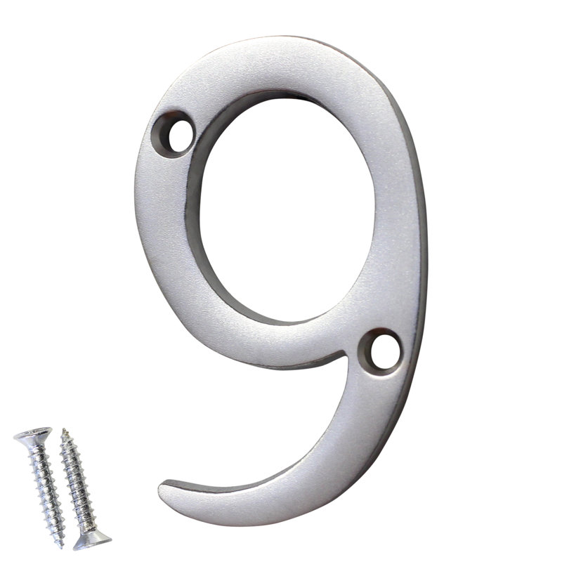 Numéro de maison à fixation en surface en laiton 2 po, 9, Chrome satiné