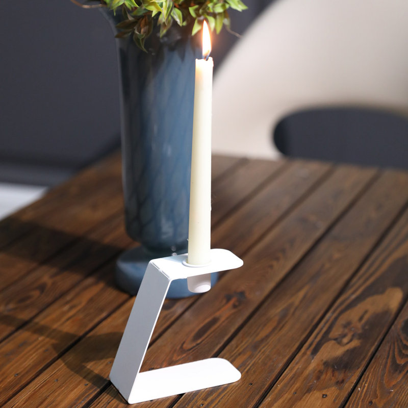 Metal Tabletop Candlestick, White