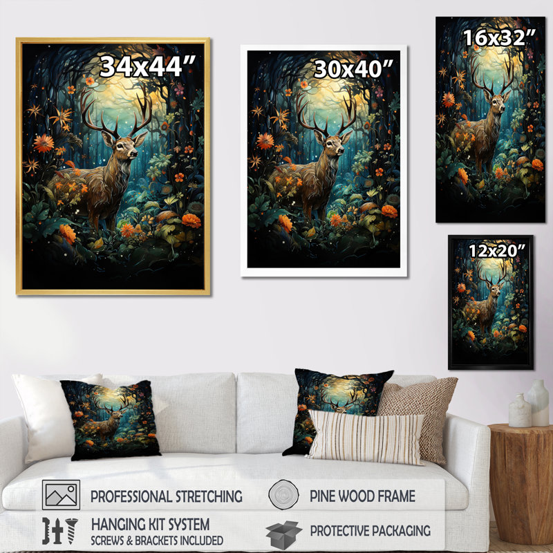 Rêve enchanté Palbosa Deer, Encadrement doré, H 44 po x l 34 po x P 1,5 po