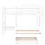 Lit superposé simple en L blanc avec lit gigogne. Structure solide en bois massif. Polyvalent pour les espaces de travail supplémentaires. 6 ans et plus. Aucun sommier tapissier requis. Capacité de charge de 300 lb en lit gigogne blanc, quelle que soit la chambre à coucher, fabrication