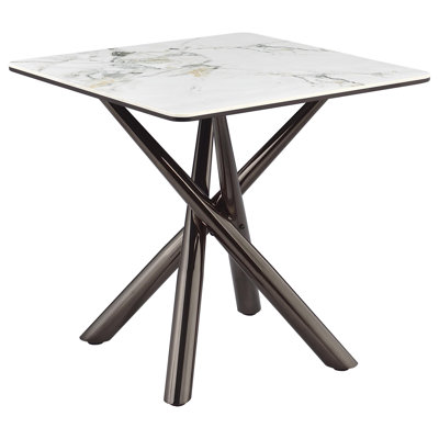 Table de bout latérale Vello, plateau en pierre frittée carrée, base en nickel noir 24 po