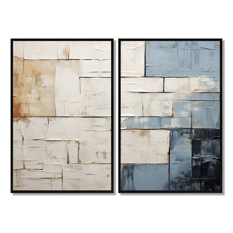 «Blue and White Timeless Minimalisme II», impressions sur toile bleues, Black, H 36 po x l 48 po