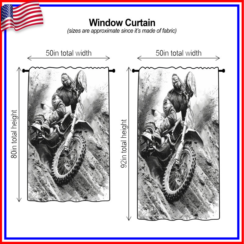 Rideaux de fenêtre Motocross, 50 po x 80 po - 1 panneau, Transparent