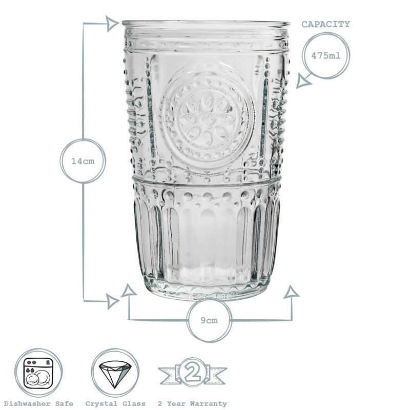 Romantic Highball Glasses - 475ml, Clear, 475ml, 12