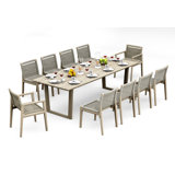 9 Pcs Grade-A Weathered Teak Wood Dining Set: 98" Sema Rectangle Table  And 8 Sema Chairs (2 Arm & 6 Armless Chairs) #11Se3302