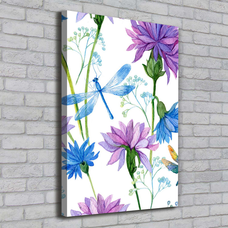 Flowers And Dragonflies - Wrapped Canvas Print