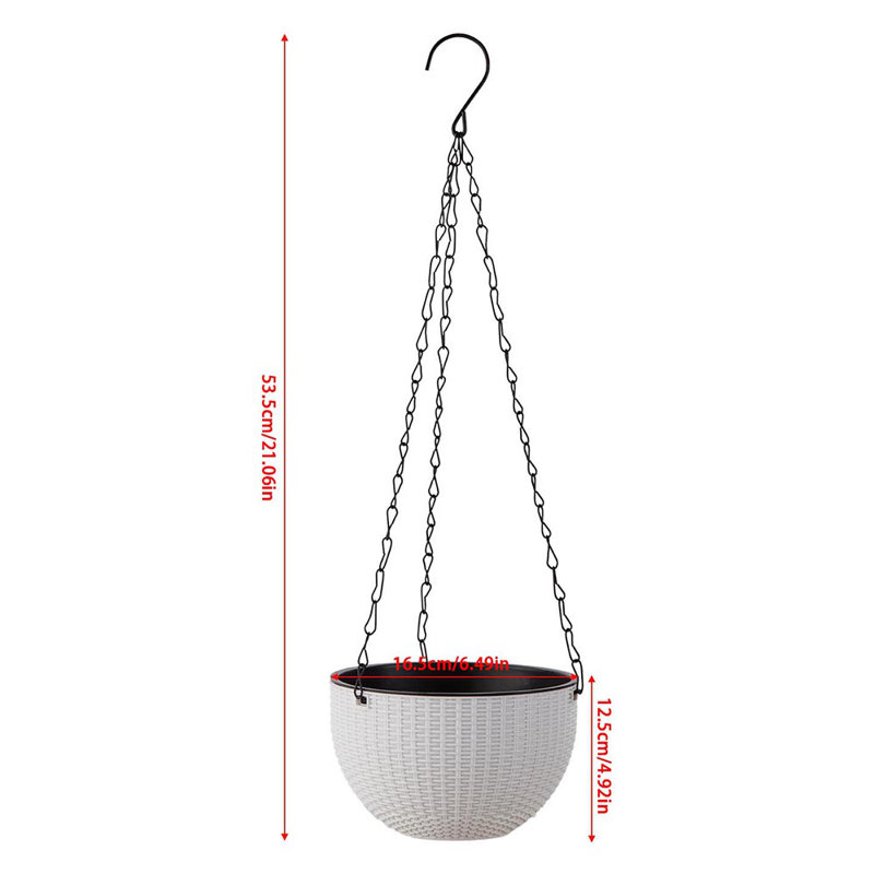 Medium Plastic Rattan Hanging Planter, White