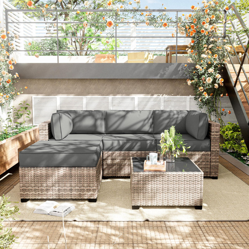9-Piece Outdoor Replacement Cushion Set Seat/Back Cushion (Set Of 3 Seats , 5 Backs,  1 Footrest), Light Gray