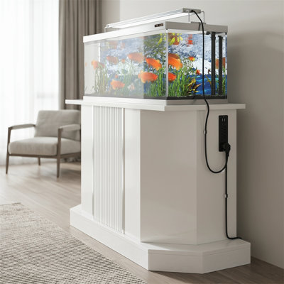 Aquarium Stand with Power Outlet, 55-75 Gallon Fish Tank Cabinet with 4 AC Outlets & 2 USB Ports, 880 lbs Capacity Storage Cabinet, White