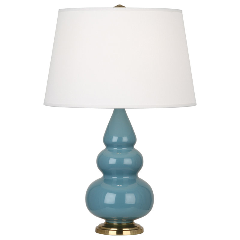 Small Triple Gourd Ceramic Table Lamp, Steel Blue/Antique Brass, Antique Brass