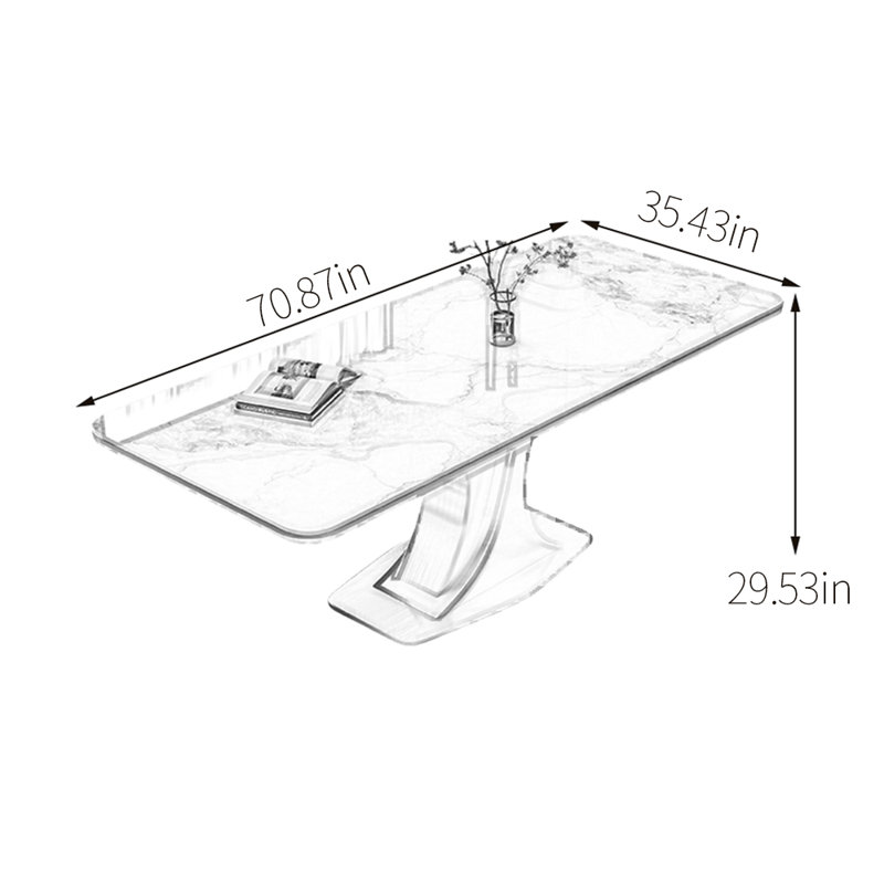 White sintered stone dining table, 29.53"H x 70.87"L x 35.43"W