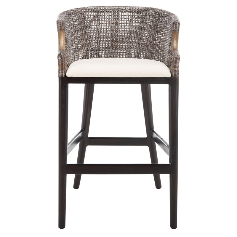 Tabouret de bar Grifton, Coussin blanc / cadre brun foncé