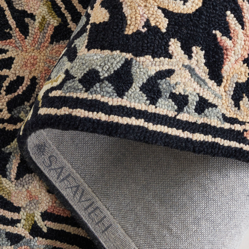 Fredella Tufted Wool/Cotton Performance Oriental Rug in Black/Ivory, Rectangle 5' x 8'