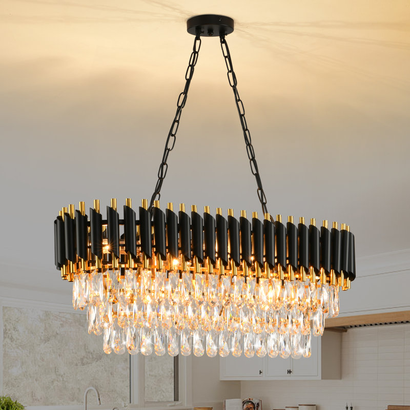 Lustre en cristal moderne noir et doré 8 lumières pour salle à manger