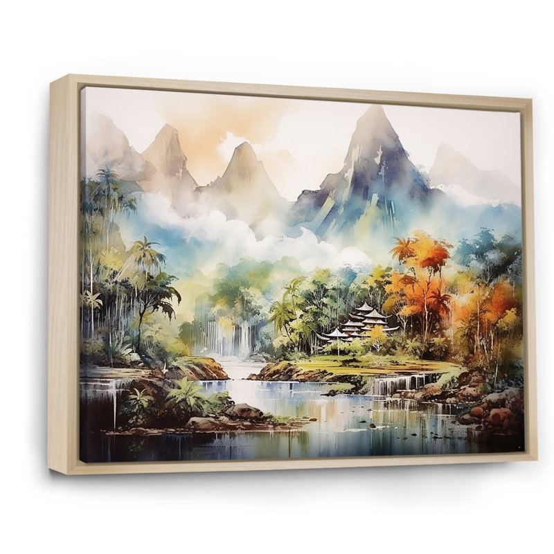 Paysage de montagne indonésien - Art mural Indonésie, Cadre flottant brun, H 30 po x l 40 po x P 1,5 po