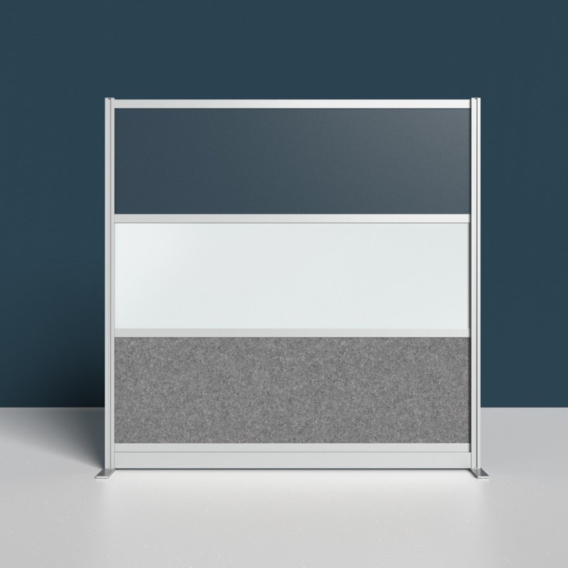 Harmony Workflow Modular Wall with Frame - Wide Panel Starter Wall with Whiteboard, Black/Gray, 70" H x 70" L
