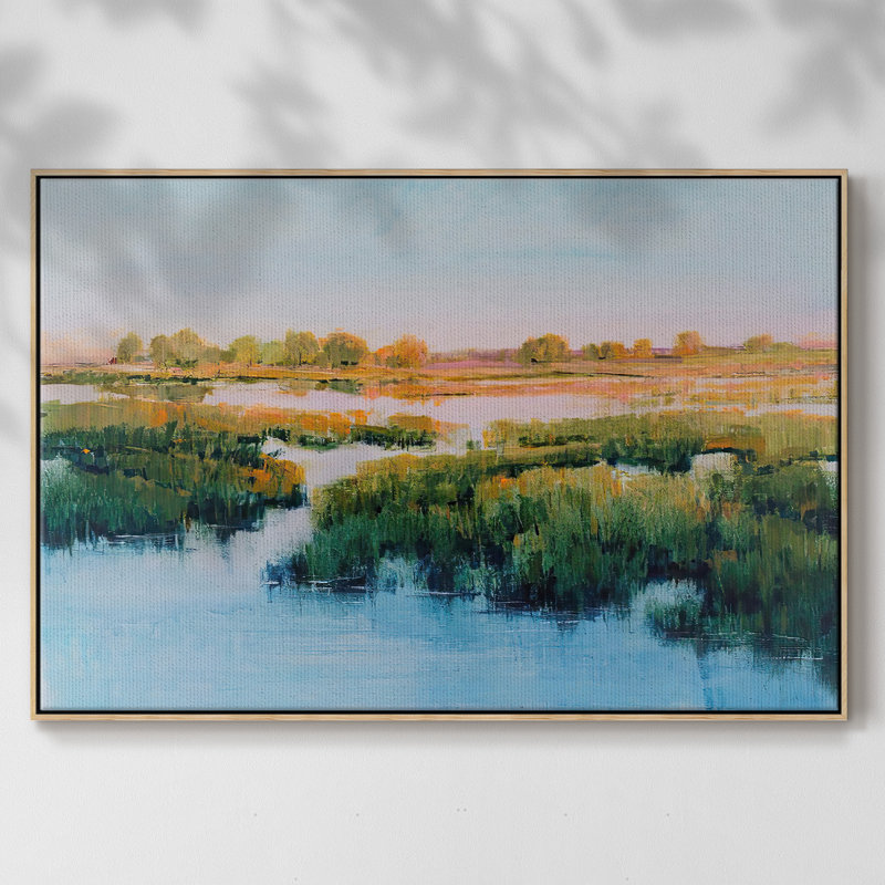 Toile tendue avec cadre Marshland View II, H 27 po x l 41 po x P 2 po, Cadre en bois naturel