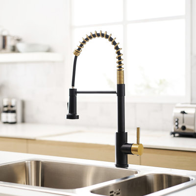 Pull Down Kitchen Faucet In Beige And Gold - Build, Easy Maintenance Process Single Lever With Spray Scratch Surface, Adjustable Water Intensity