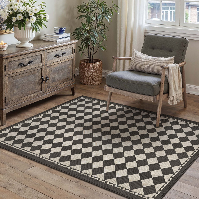  Tapis intérieur / extérieur Geovia, Black/Beige, Rectangle 4' x 6'