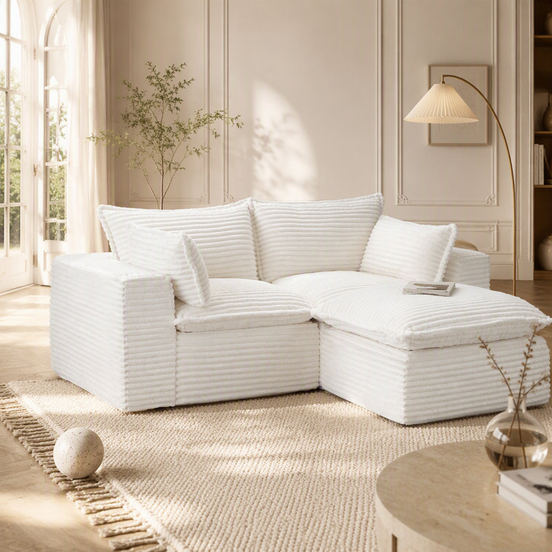 Canapé modulaire en L 78,8 po avec repose-pieds modulaire en velours côtelé sans assemblage pour animaux de compagnie