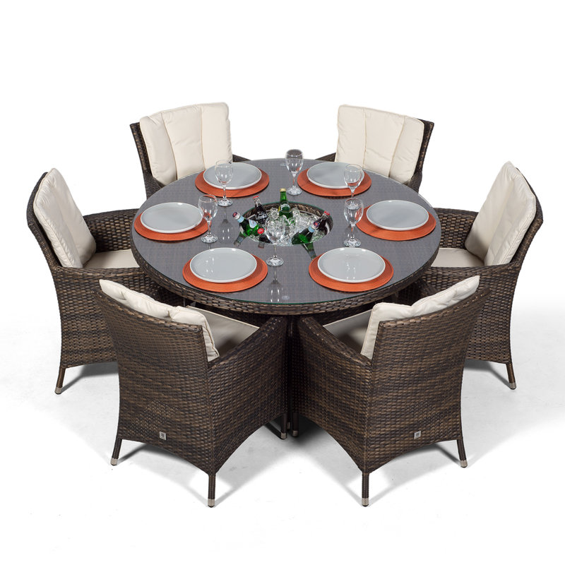 Karcher 6 Seater Dining Set with Cushions and Parasol, Brown