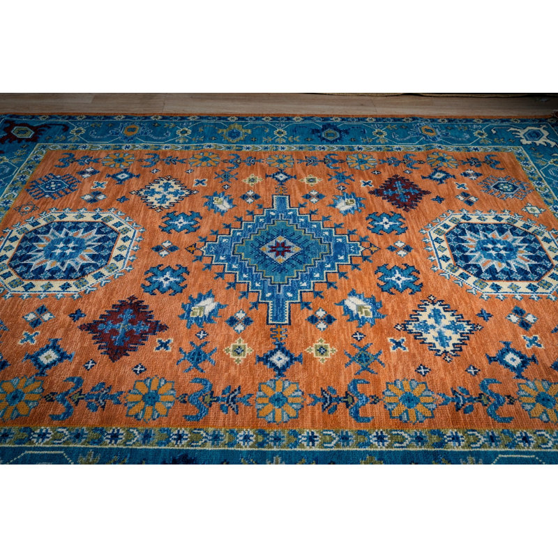Tapis corail en laine noué à la main Ava Kazak 9 pi 0 po x 12 pi 0 po