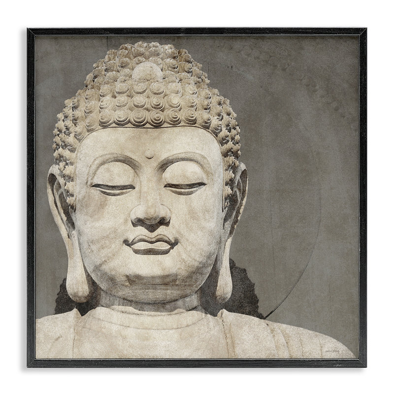 «Rustic Buddha Portrait», estampe numérique encadrée par Amber Sterling, H 24 po x l 24 po, Giclée encadrée noir minuit