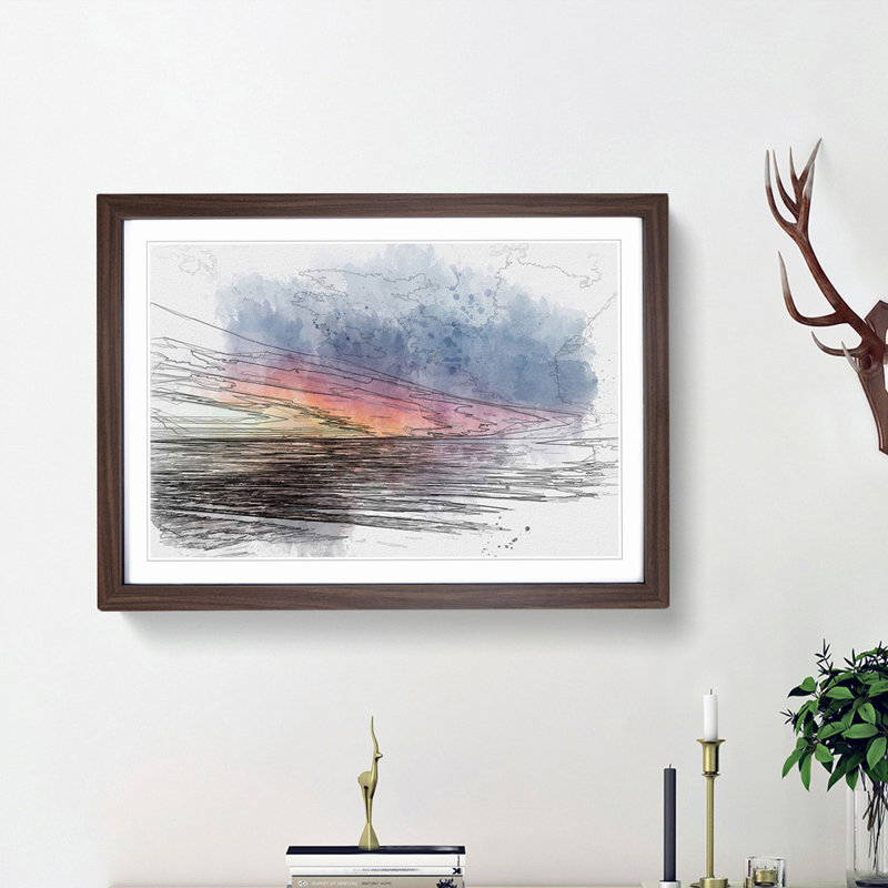 California Sunset in Abstract - Picture Frame Graphic Art Print, 27cm H x 36cm W x 2cm D, Walnut Framed